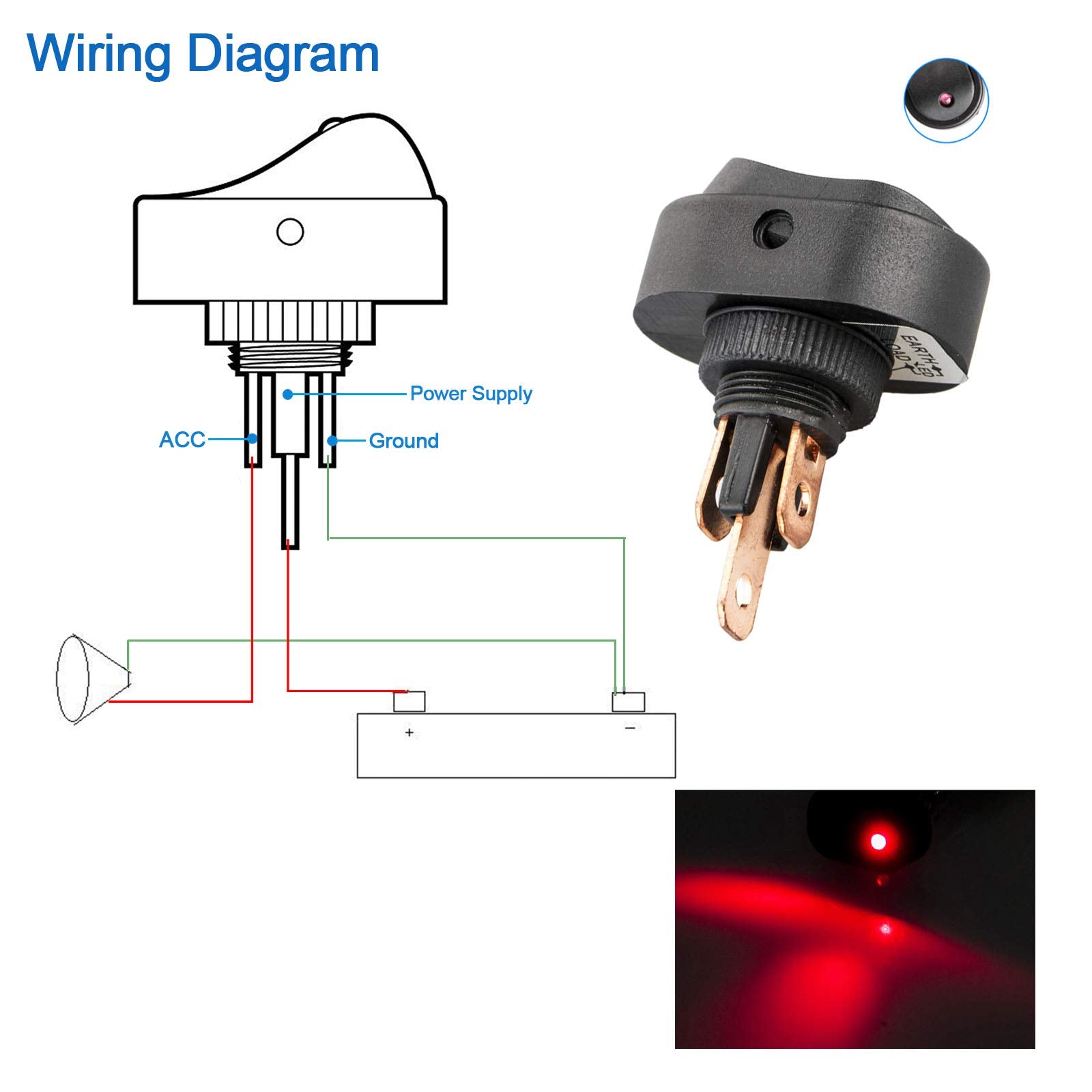 Veanic 5Pcs 12V 30 Amp Red Led Rocker On-Off Control Rocker Switch Waterproof Toggle Plug For Car Truck Rv Motorcycle Boat Marine Control